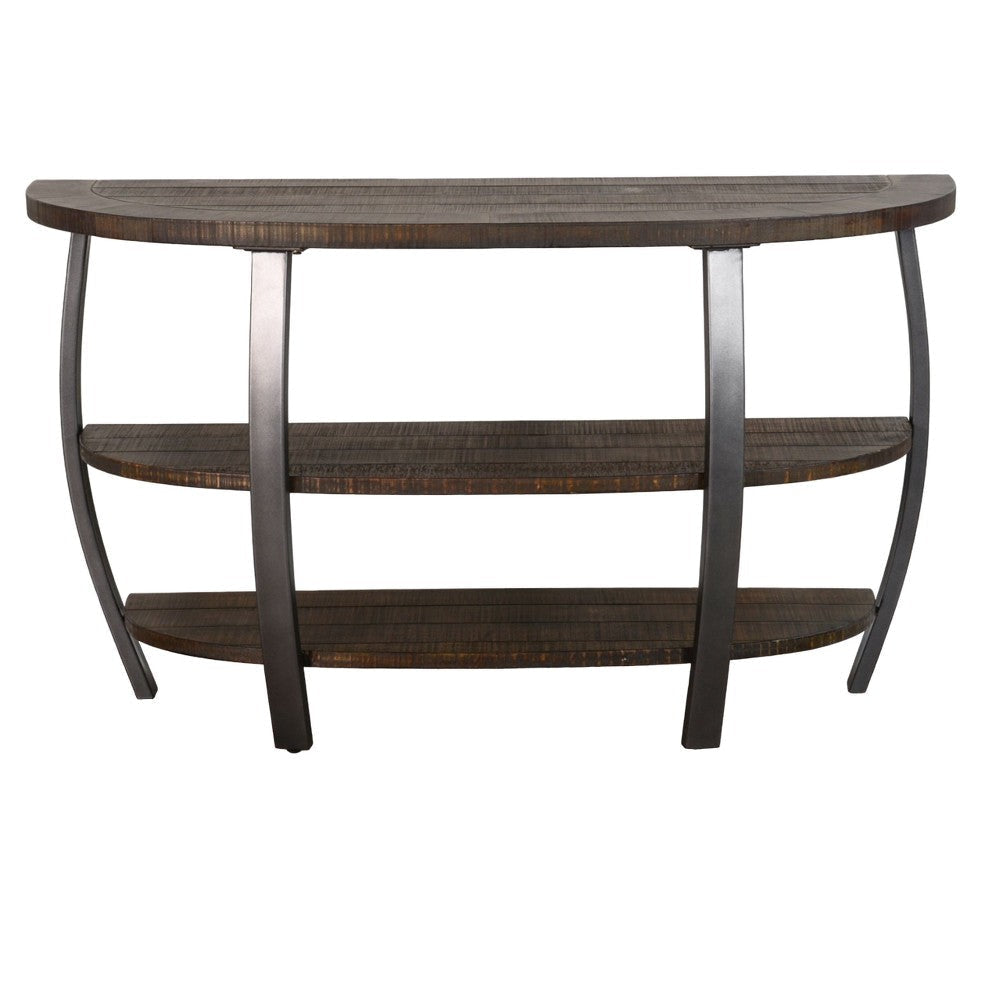 Flint Sofa Table w 2 Shelves 52’’ Semi Circle Top Brown Wood Barrel BM324753
