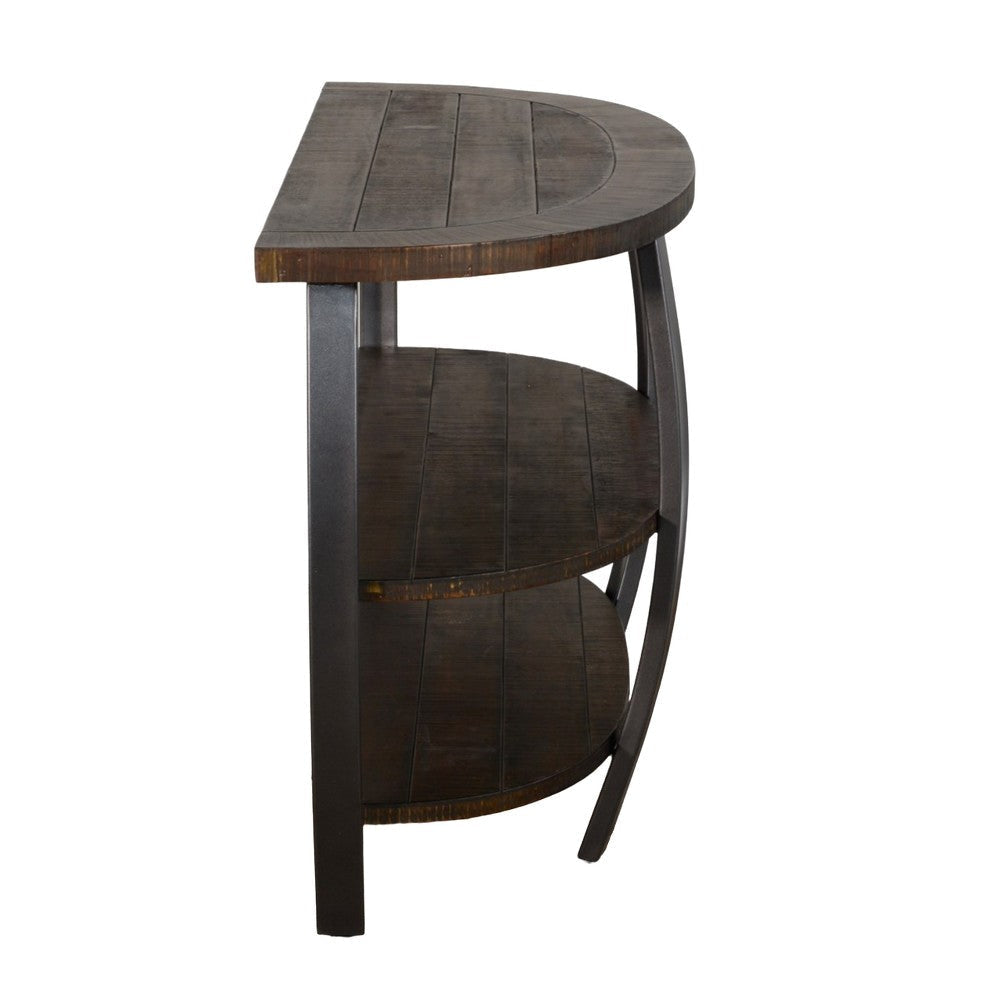 Flint Sofa Table w 2 Shelves 52’’ Semi Circle Top Brown Wood Barrel BM324753