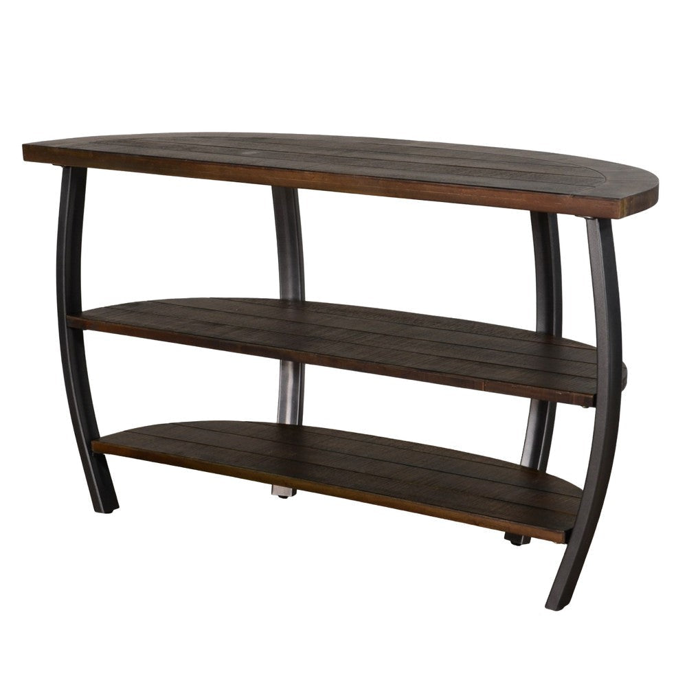 Flint Sofa Table w 2 Shelves 52’’ Semi Circle Top Brown Wood Barrel BM324753