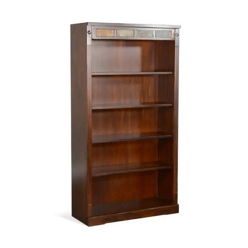 Odell Bookcase w 5 Adjustable Shelves, Dark Brown Wood Slate Inlay 60"
