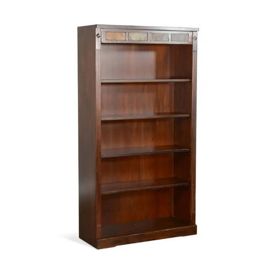 Odell Bookcase w 5 Adjustable Shelves, Dark Brown Wood Slate Inlay 60"
