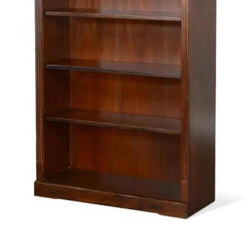 Odell Bookcase w 5 Adjustable Shelves Dark Brown Wood Slate Inlay 60’’ BM324755
