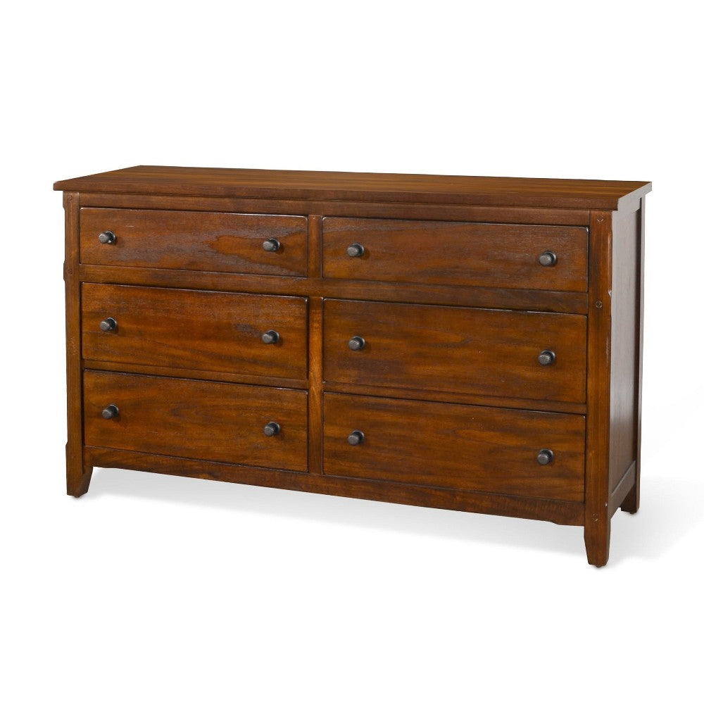 Odell Wide Dresser 6 Drawers Rustic Dark Brown Solid Wood BM324763
