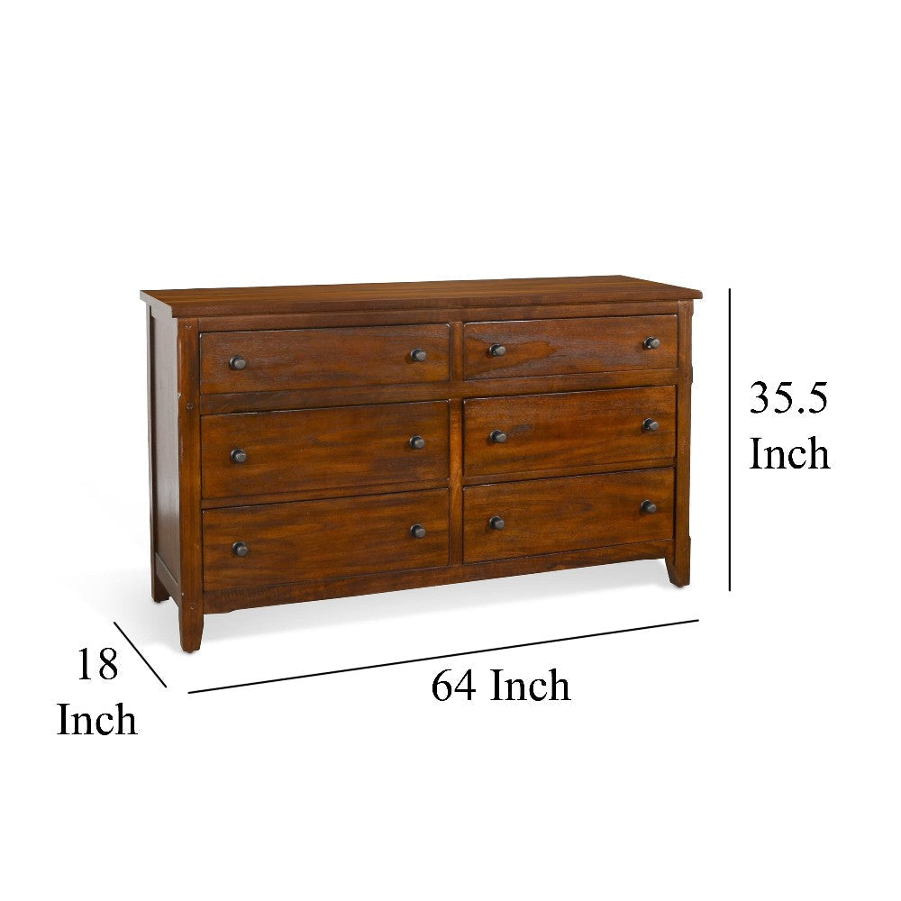 Odell Wide Dresser 6 Drawers Rustic Dark Brown Solid Wood BM324763