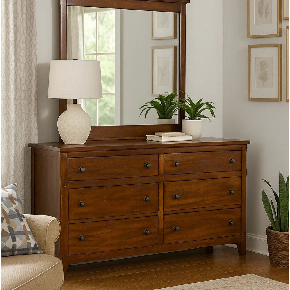 Odell Wide Dresser, 6 Drawers, Rustic Dark Brown Solid Wood