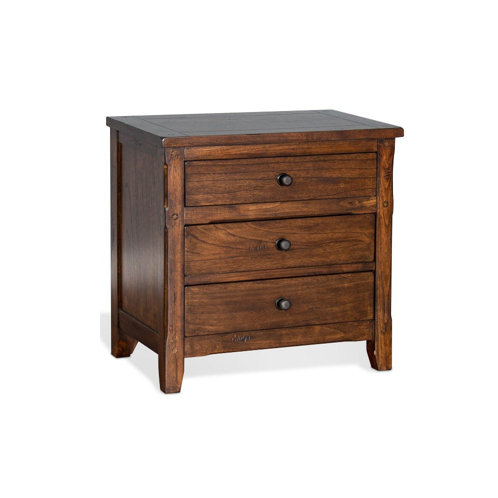 Odell Nightstand 3 Drawers Rustic Dark Brown Solid Wood Black BM324764