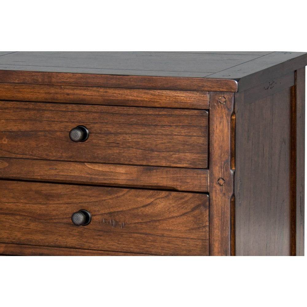 Odell Nightstand 3 Drawers Rustic Dark Brown Solid Wood Black BM324764