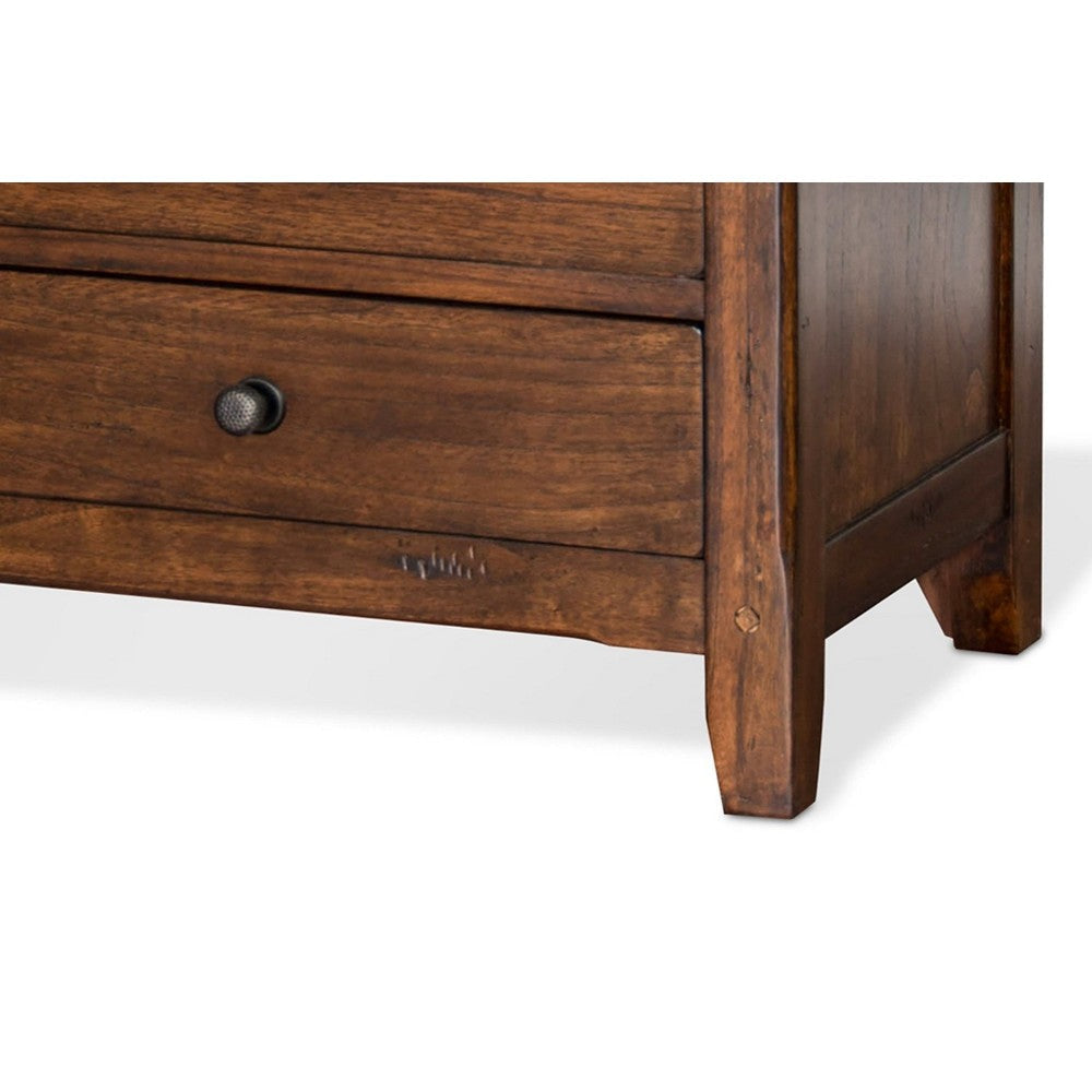 Odell Nightstand 3 Drawers Rustic Dark Brown Solid Wood Black BM324764