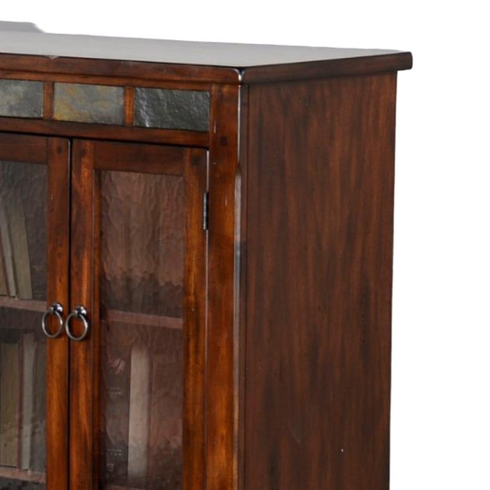 Odell Bookcase Cabinet 4 Beehive Glass Doors Slate Inlay Dark Brown BM324768