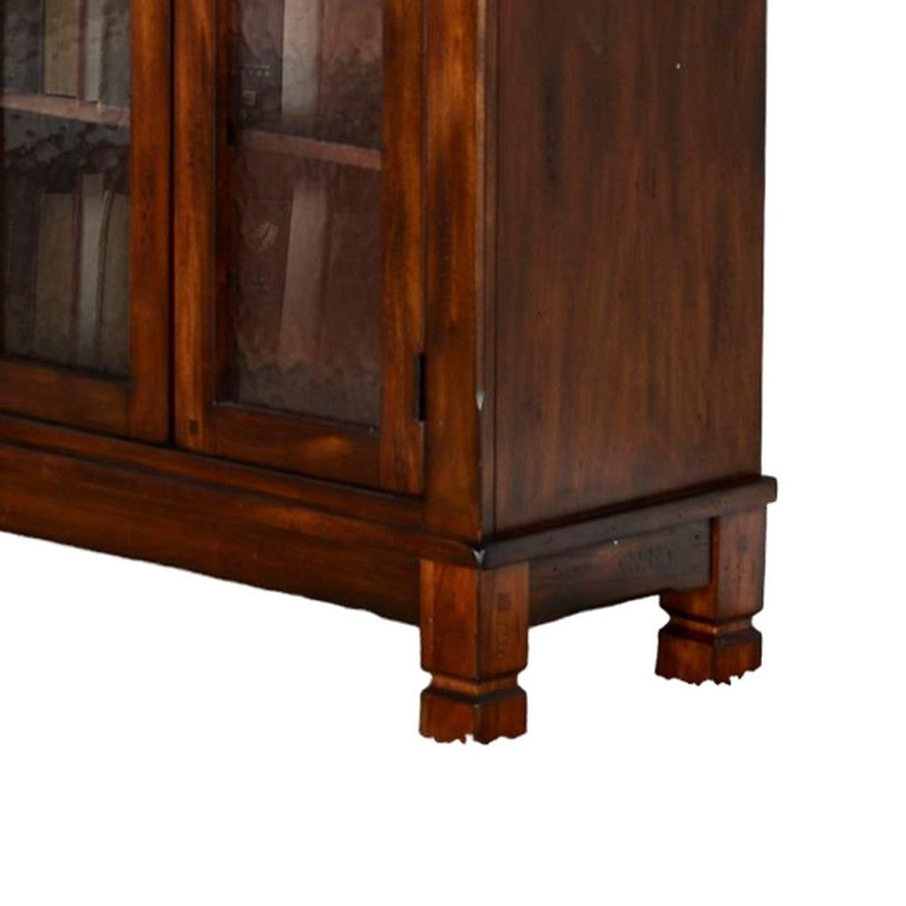 Odell Bookcase Cabinet 4 Beehive Glass Doors Slate Inlay Dark Brown BM324768