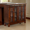 Odell Bookcase Cabinet, 4 Beehive Glass Doors, Slate Inlay Dark Brown