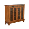 Marv Bookcase Cabinet 4 Waterfall Glass Doors Slate Inlay Light Brown BM324769