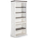 Zena Bookcase, X Cross Panels and 5 Shelves, 76" White, Brown Veneer