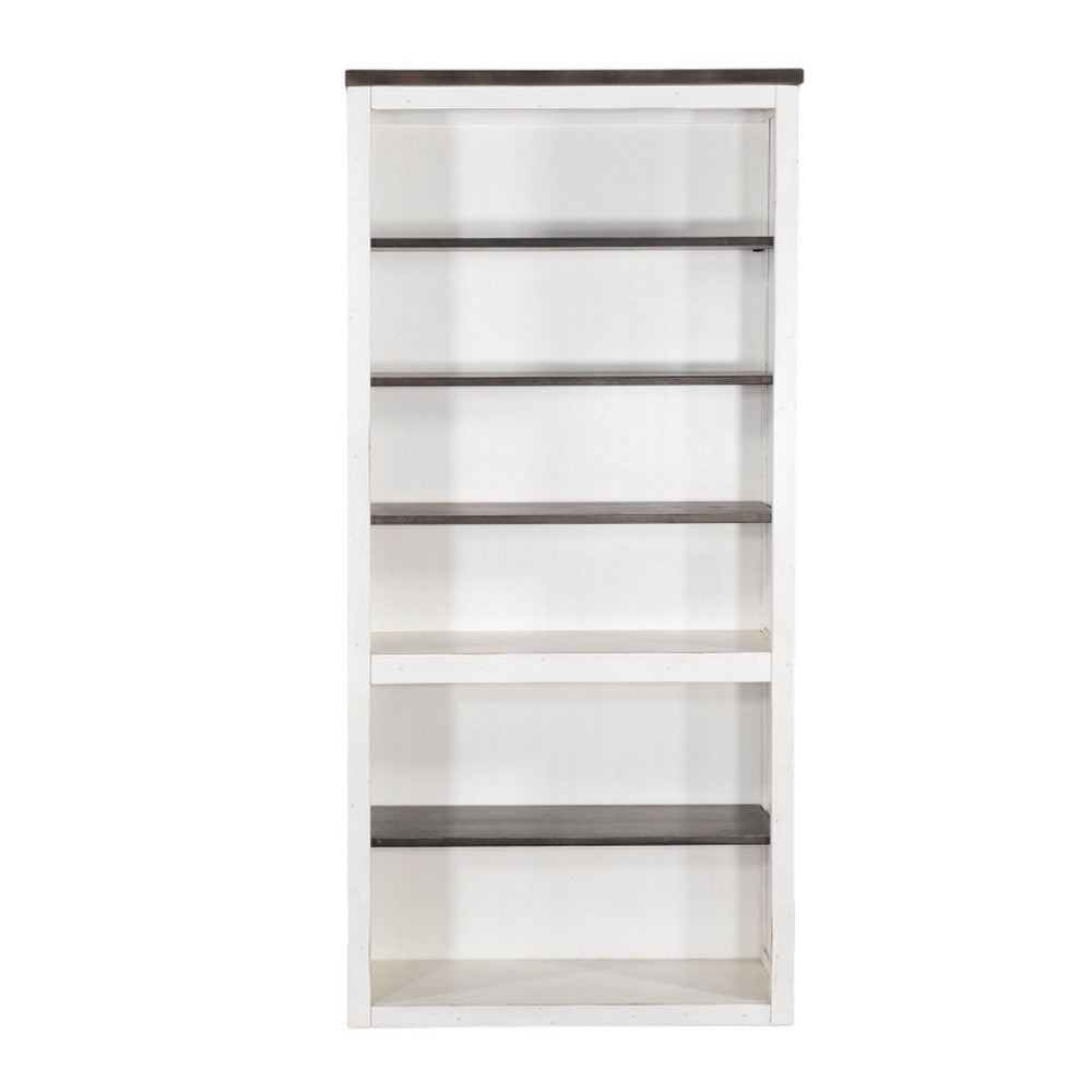 Zena Bookcase X Cross Panels and 5 Shelves 76’’ White Brown Veneer BM324771