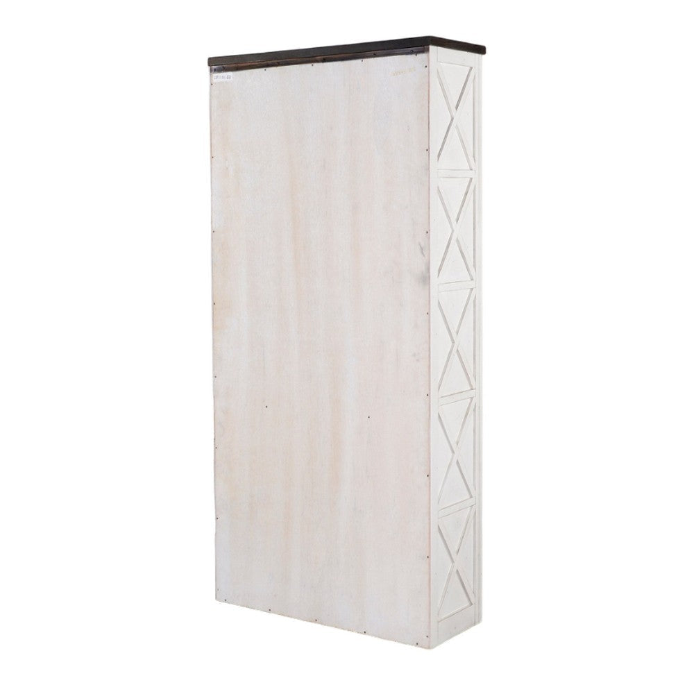 Zena Bookcase X Cross Panels and 5 Shelves 76’’ White Brown Veneer BM324771