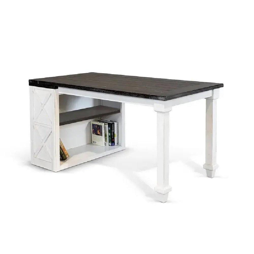 Zena Writing Desk, Classic White Turned Legs 56" Rectangular Brown Top