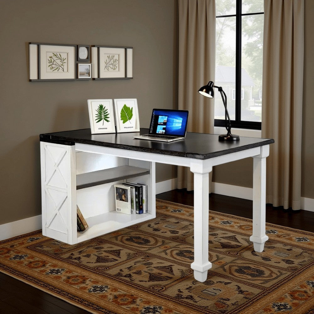 Zena Writing Desk, Classic White Turned Legs 56" Rectangular Brown Top