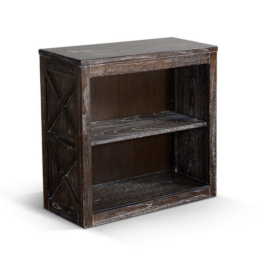Sofi Small Bookcase, X Cross Panels, 2 Shelves, Dark Brown Veneer