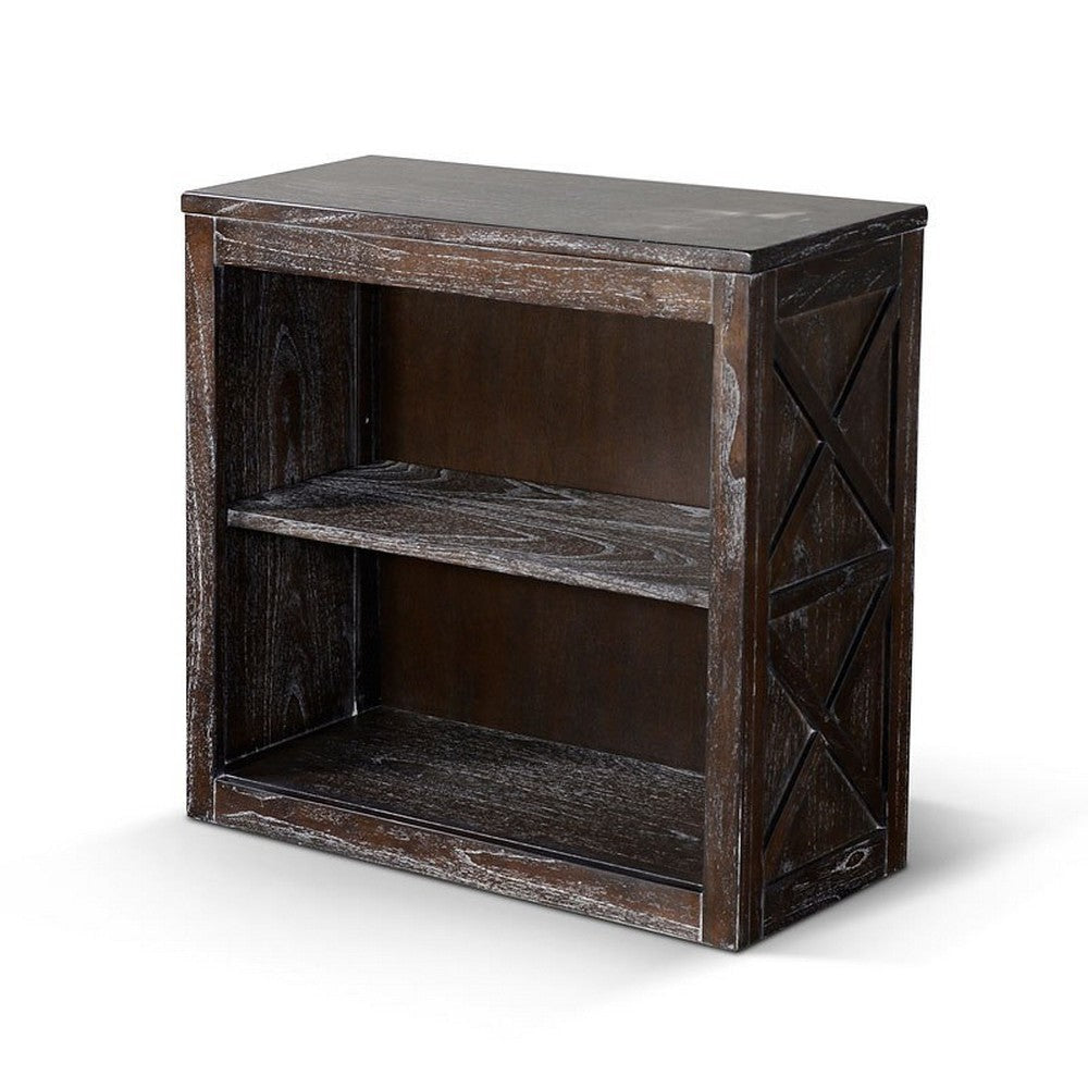 Sofi Small Bookcase X Cross Panels 2 Shelves Dark Brown Veneer BM324773