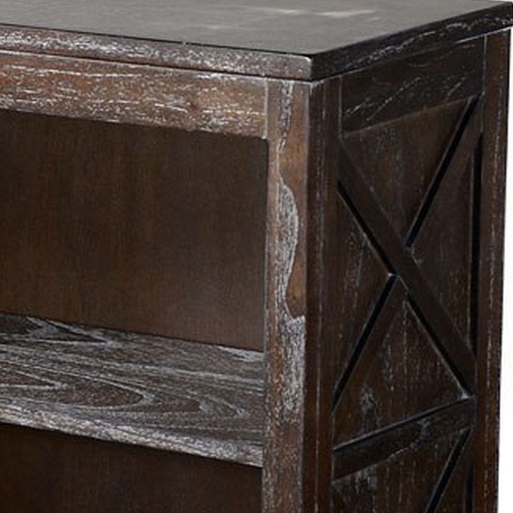 Sofi Small Bookcase X Cross Panels 2 Shelves Dark Brown Veneer BM324773