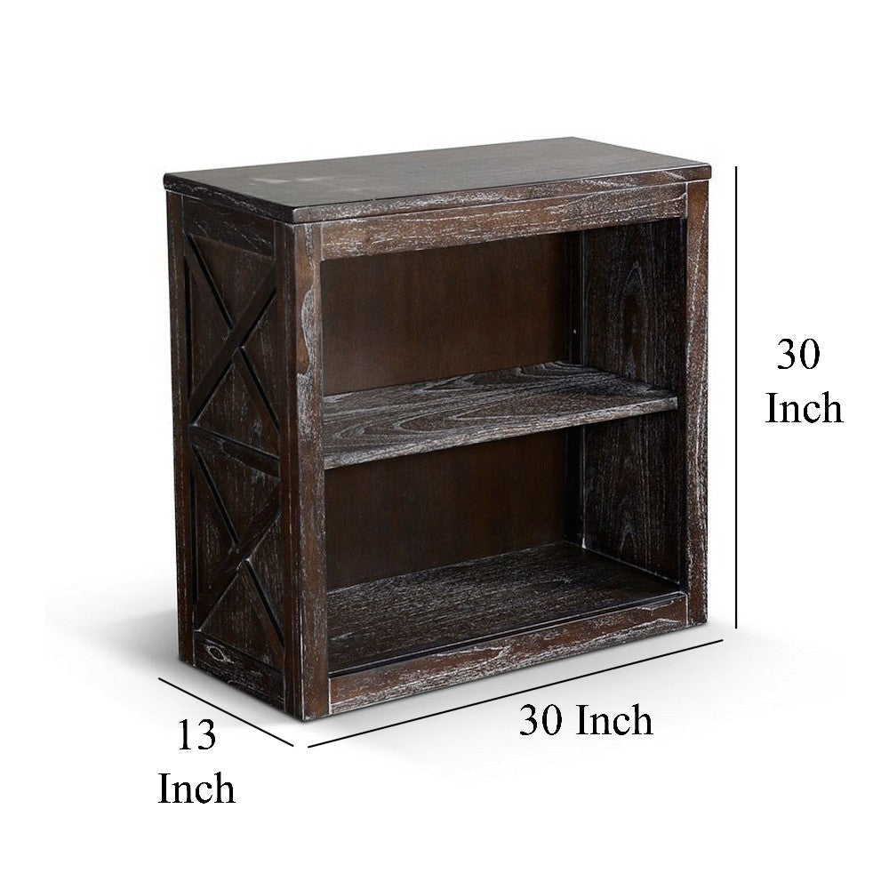Sofi Small Bookcase X Cross Panels 2 Shelves Dark Brown Veneer BM324773