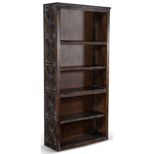 Sofi Bookcase, X Cross Panels and 5 Open Shelves, Dark Brown Veneer