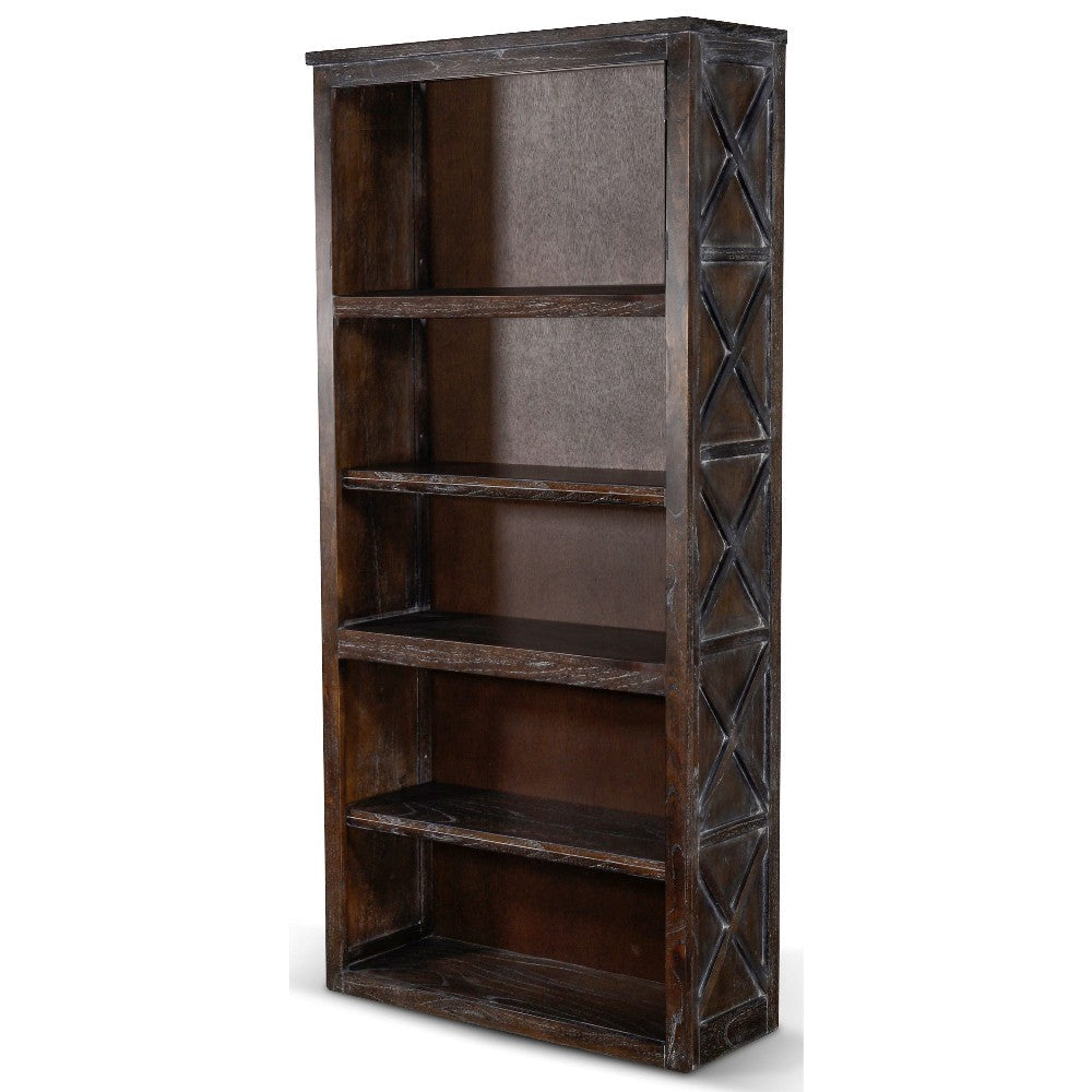 Sofi Bookcase X Cross Panels and 5 Open Shelves Dark Brown Veneer BM324774