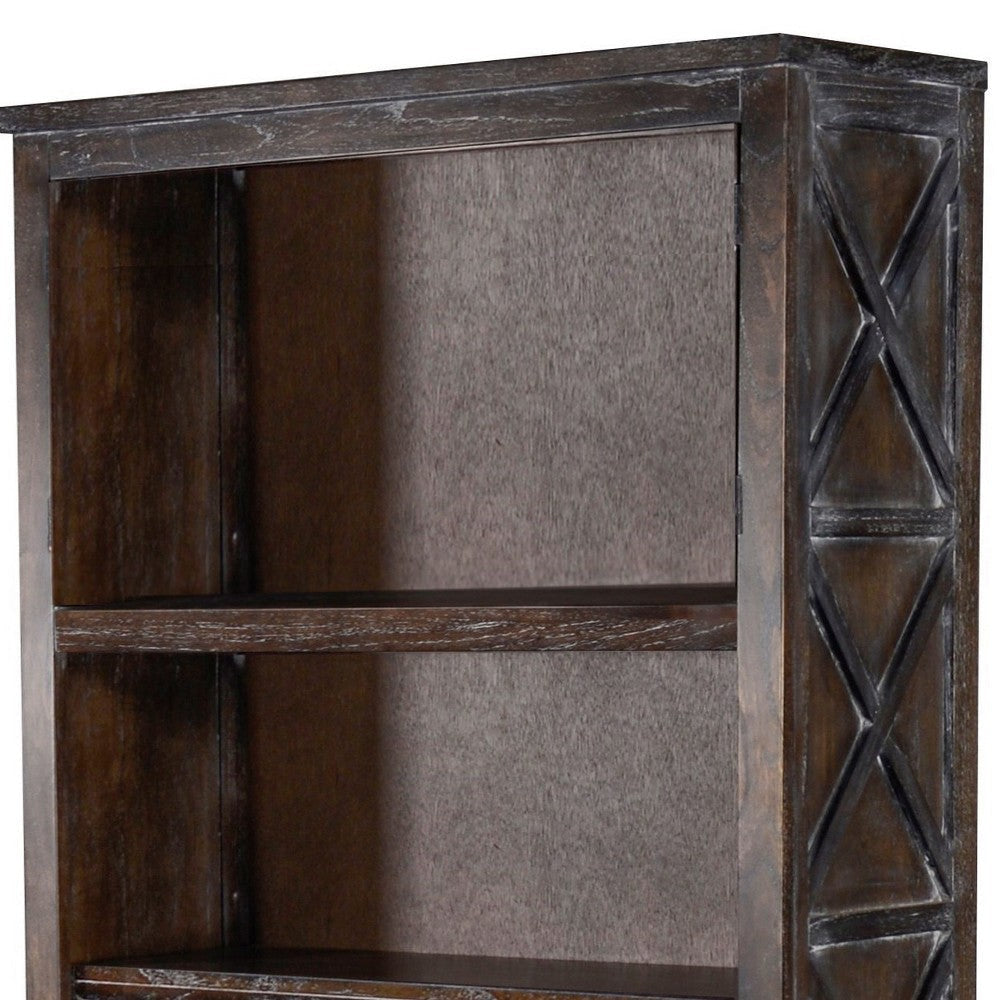 Sofi Bookcase X Cross Panels and 5 Open Shelves Dark Brown Veneer BM324774