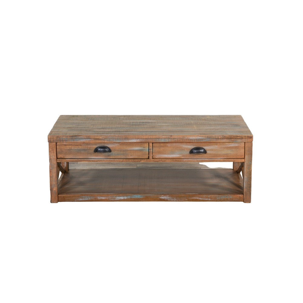 Rany Cocktail Table 2 Drawers Shelf 48’’ Rectangular Light Brown BM324776
