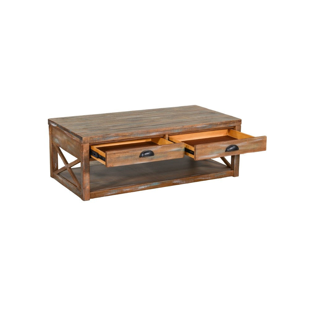Rany Cocktail Table 2 Drawers Shelf 48’’ Rectangular Light Brown BM324776