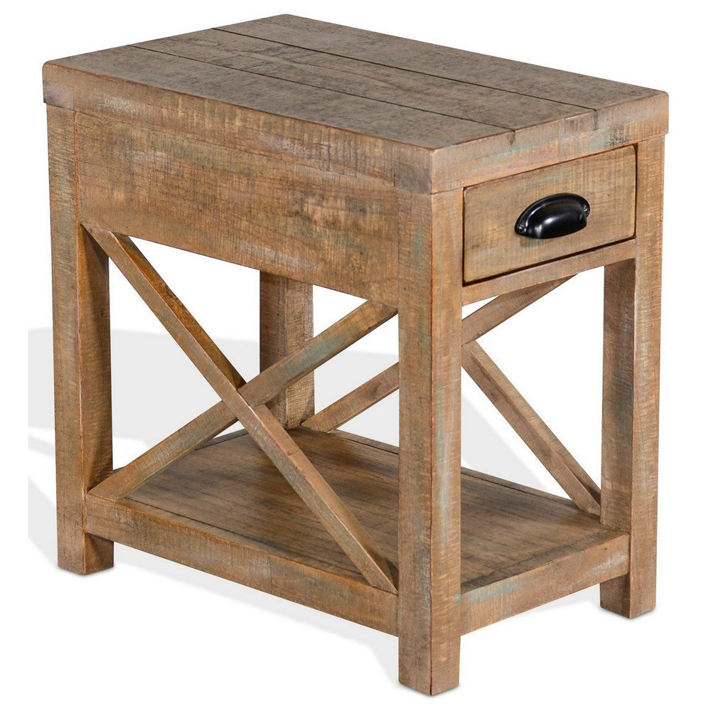 Rany Accent Table Drawer Shelf 22’’ Rectangular Top Light Brown BM324777