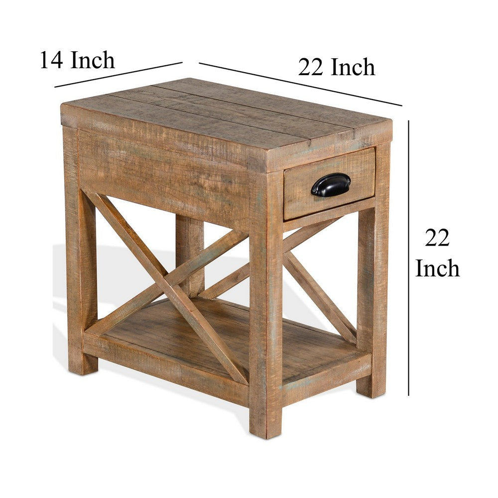 Rany Accent Table Drawer Shelf 22’’ Rectangular Top Light Brown BM324777