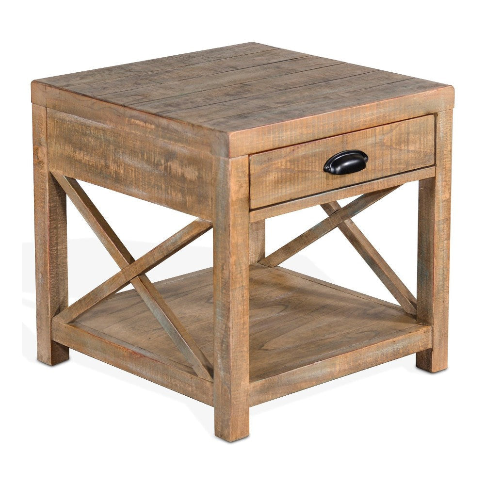 Rany Side End Table Drawer Lower Shelf 22’’ Square Top Light Brown BM324778