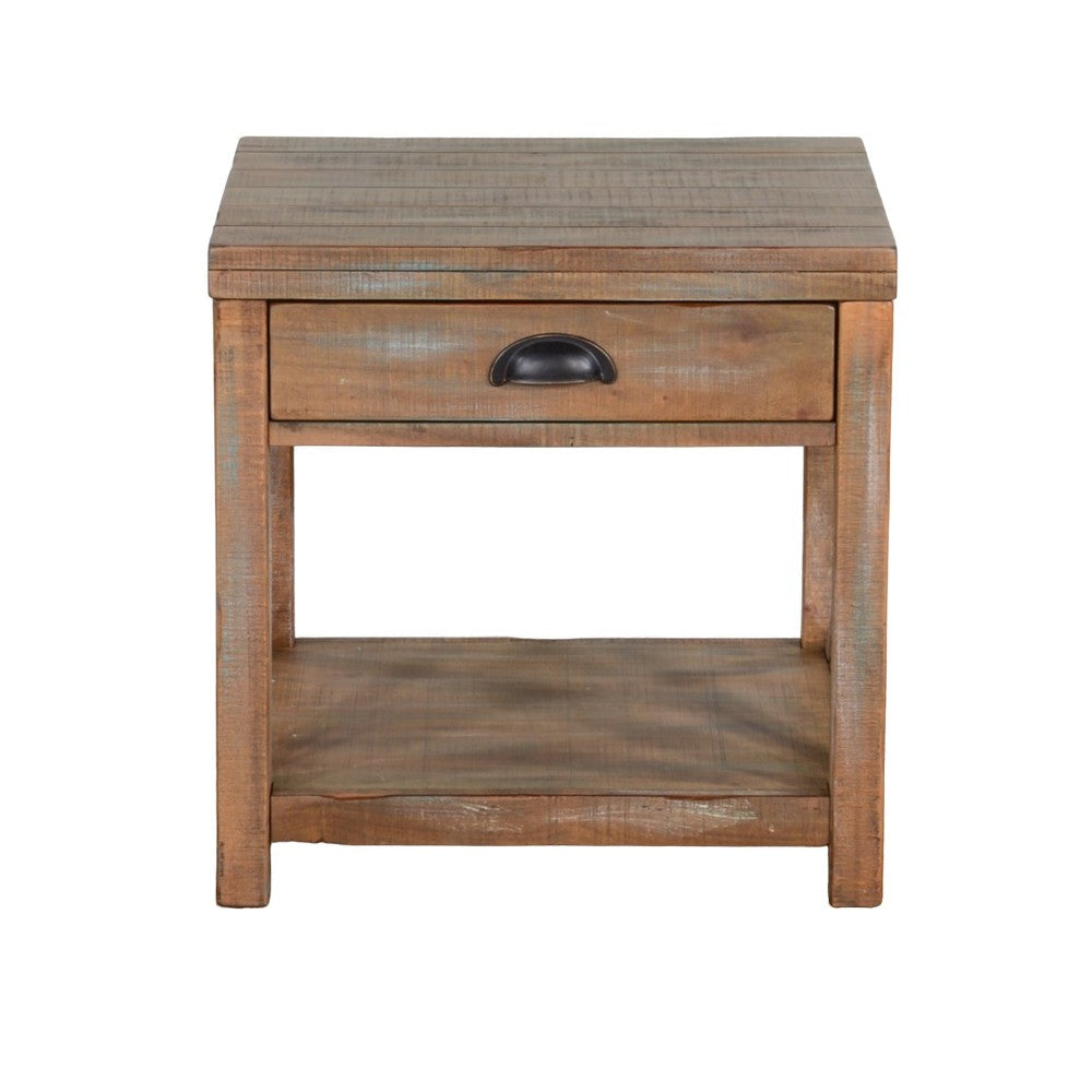 Rany Side End Table Drawer Lower Shelf 22’’ Square Top Light Brown BM324778