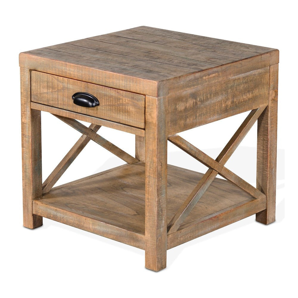 Rany Side End Table Drawer Lower Shelf 22’’ Square Top Light Brown BM324778