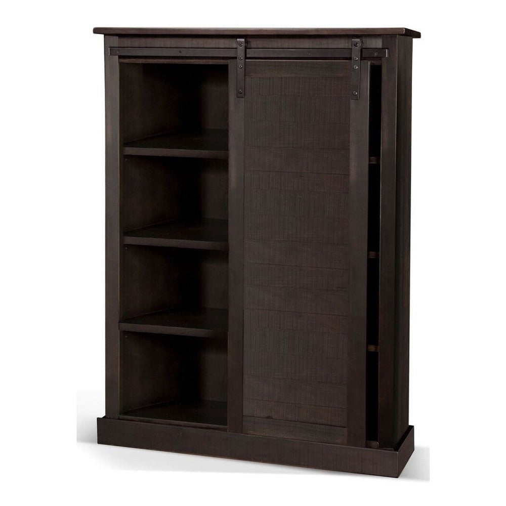 Cyna Bookcase Sliding Barn Door with 3 Shelves Dark Brown Wood 66’’ BM324780