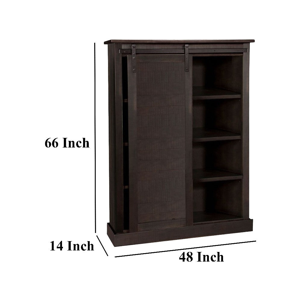 Cyna Bookcase Sliding Barn Door with 3 Shelves Dark Brown Wood 66’’ BM324780