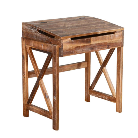 Havi School Desk, 28" Flip Top Storage, X Base, Rustic Light Brown