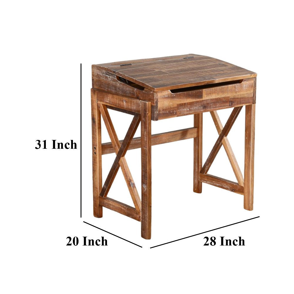 Havi School Desk 28’’ Flip Top Storage X Base Rustic Light Brown BM324783