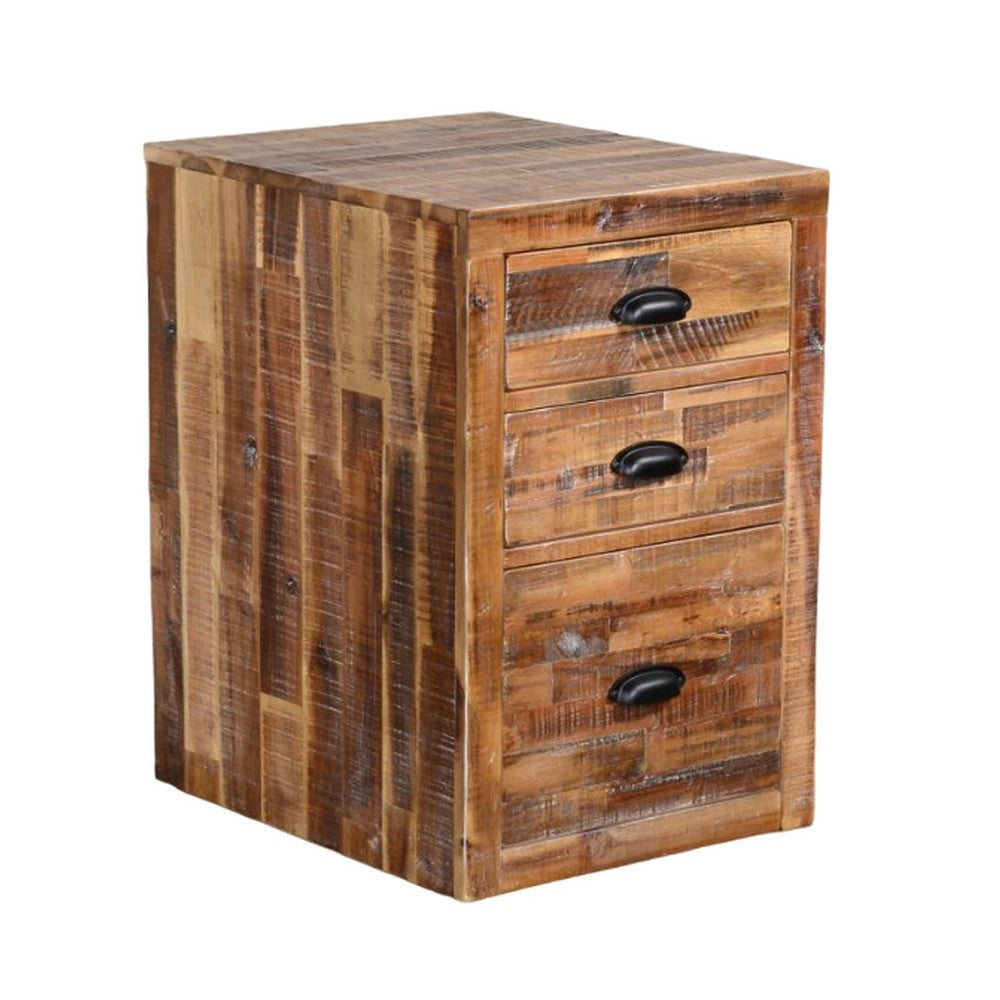 Havi File Cabinet, 3 Drawers, Black Cup Handles, Rustic Light Brown