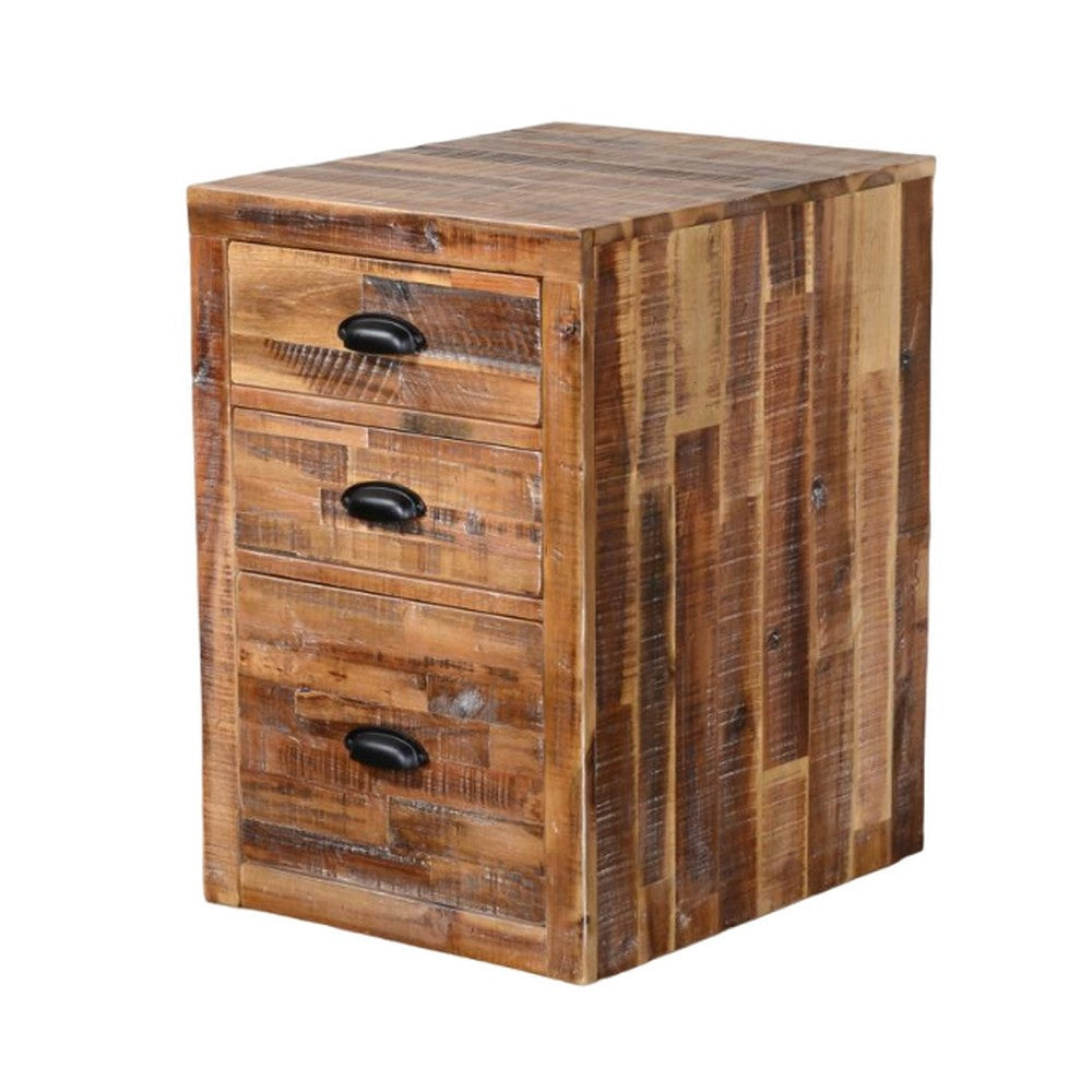 Havi File Cabinet 3 Drawers Black Cup Handles Rustic Light Brown BM324784