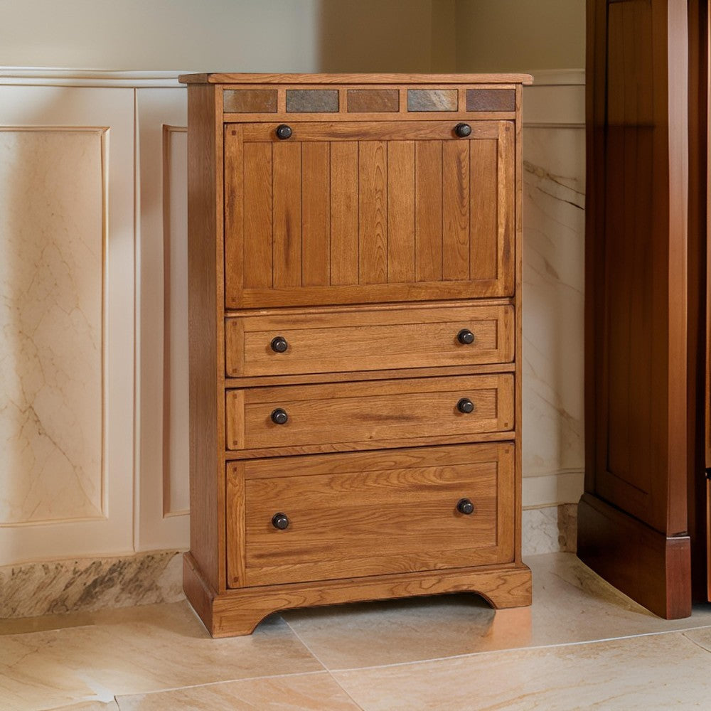 Murphy Desk Armoire Cabinet, 3 Drawer File Storage, Light Brown 53"