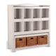 Bem Bookcase w Trundle Bench, 3 Woven Basket, 8 Cubbies, White 57"