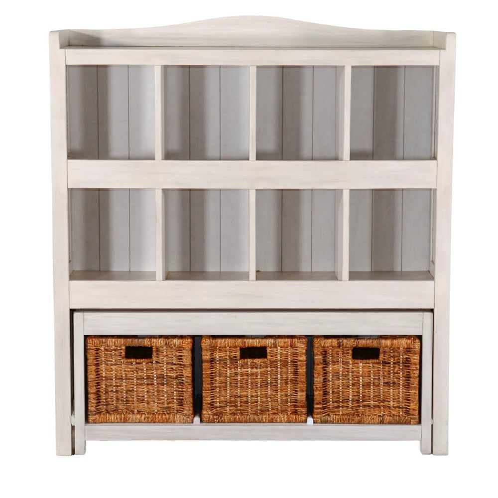 Bem Bookcase w Trundle Bench 3 Woven Basket 8 Cubbies White 57’’ BM324789