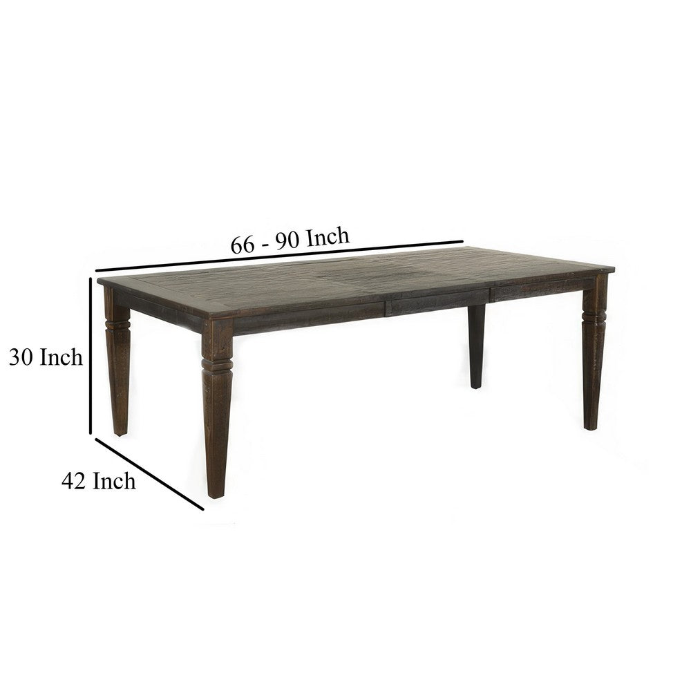 Flint Dining Table, 66-90" Rectangular Extendable, Brown Solid Wood
