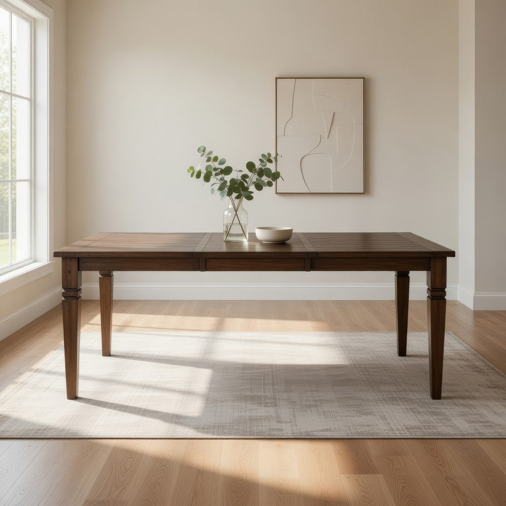 Flint Dining Table, 66-90" Rectangular Extendable, Brown Solid Wood