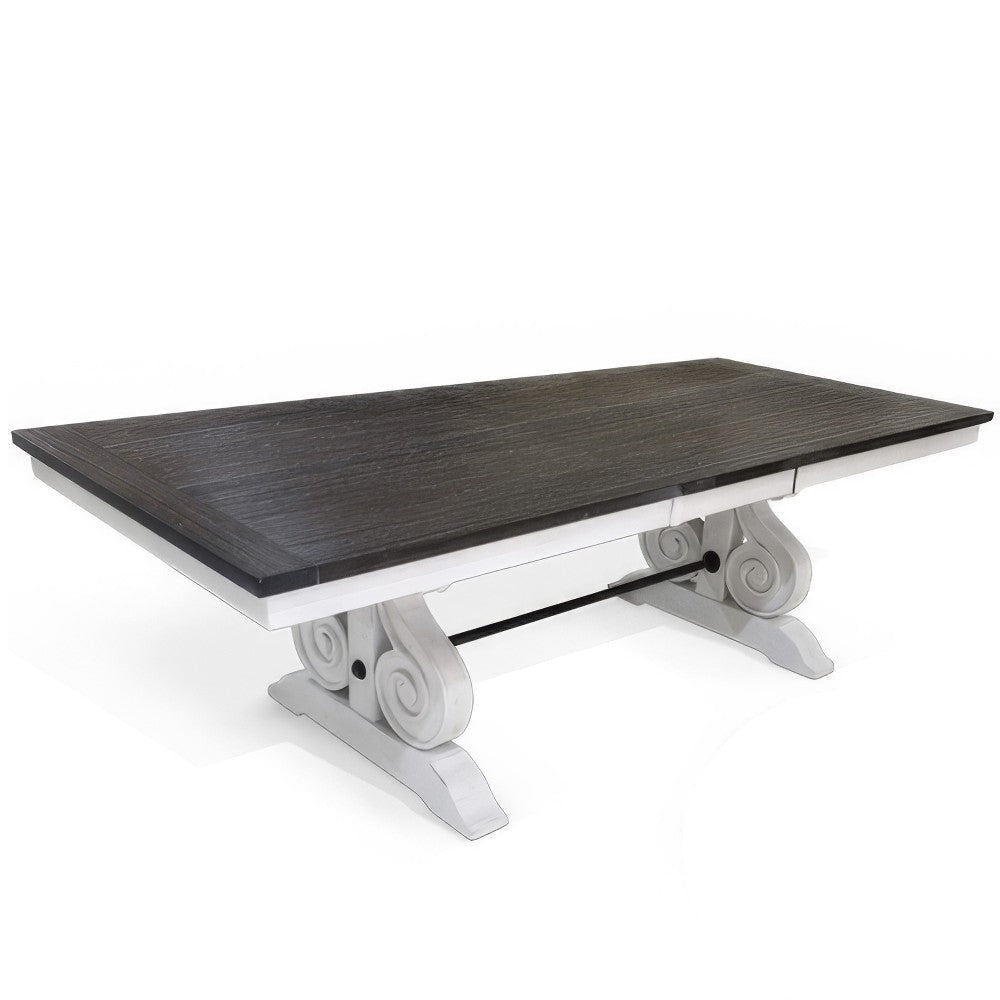 Orso Dining Table, White and Brown 78-96" Extendable Mahogany Wood