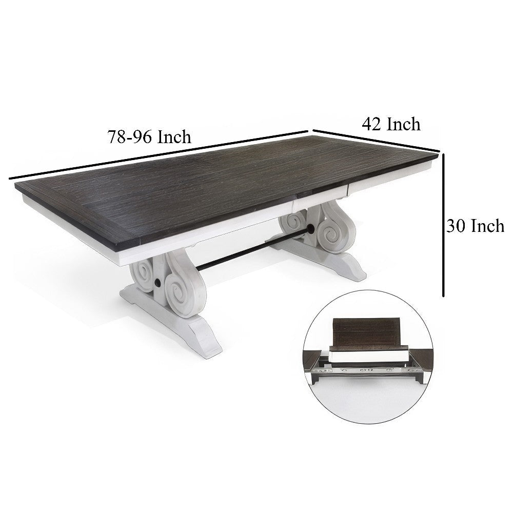 Orso Dining Table White and Brown 78-96’’ Extendable Mahogany Wood BM324801