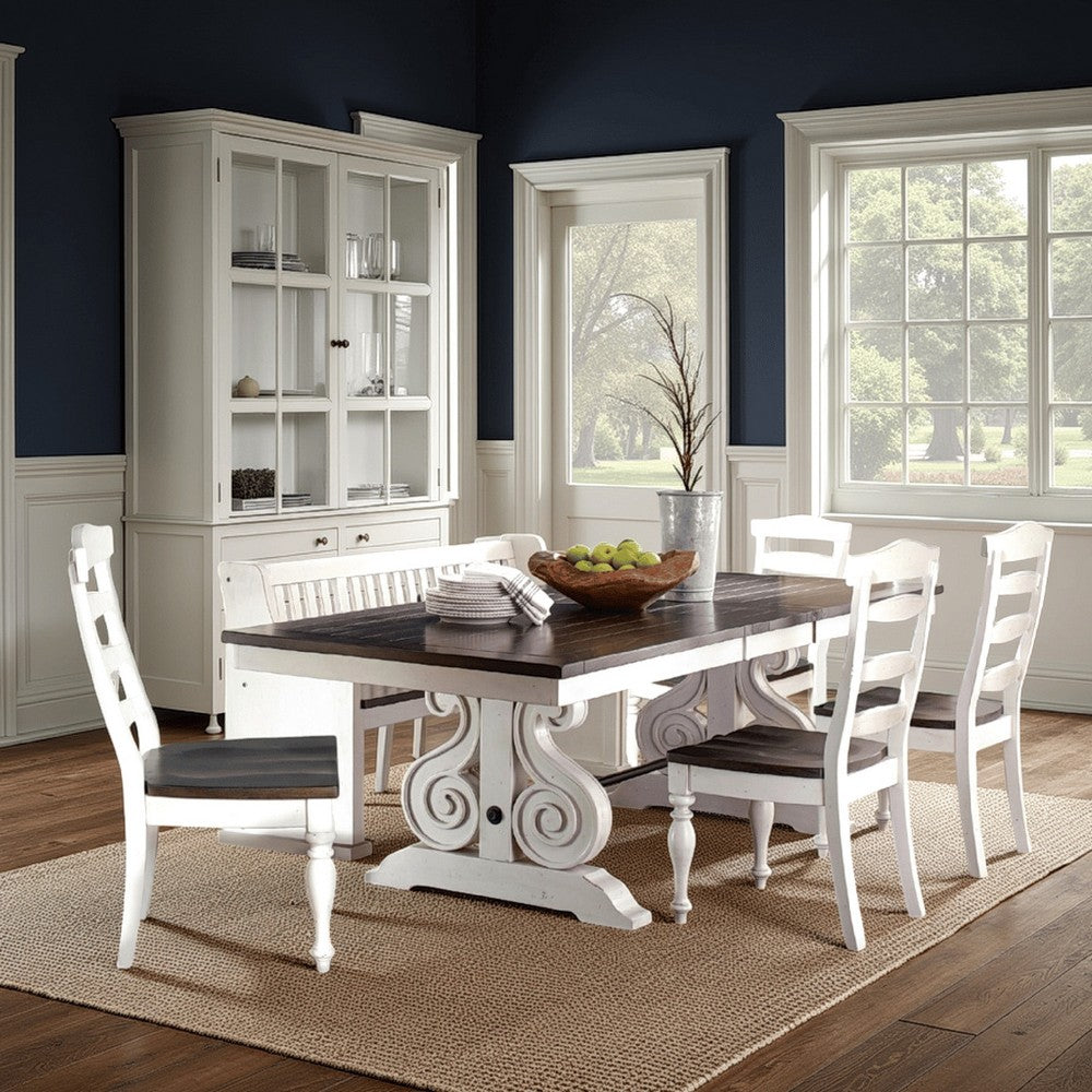 Orso Dining Table, White and Brown 78-96" Extendable Mahogany Wood