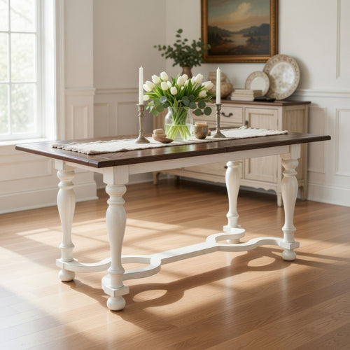 Orso Counter Height Narrow Dining Table, 84" White Brown Mahogany Wood